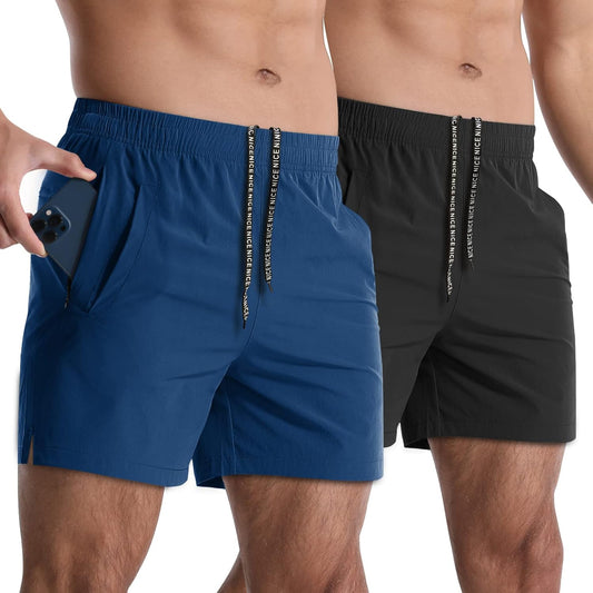 2 Pack Mens Athletic Shorts 5 Inch Quick Dry Gym Workout Shorts Men Lightweight Sports Running Shorts with Pockets